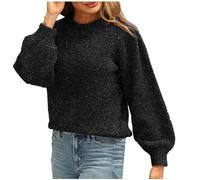 Zeiayuas Women Sequin Jumper Shimmer Glitter Sweatshirt Sparkle Tops Long Sleeve Crew Neck Pullover Loose Fit Elegant Knitwear Party Club Casual Soft Comfy Tunic Top Ladies Winter Warm Jumpers Black