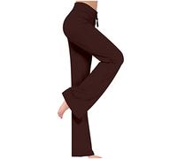 Zeiayuas Women Stright Leg Trousers with Pockets Sale Clearance Elastic Waist Long Flared Yoga Pants Bootleg Trousers Tummy Control Pants Loose Fit Workout Joggers Bottoms UK Plus Size 8-18 Brown