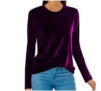 Zeiayuas Women Velvet Long Sleeve Tops Elegant Plain Blouse Round Neck Long Sleeve Shirts Party Club Wear Tunic Top Loose Fit Sexy Shirt for Work Officce UK Plus Size Clearance Purple