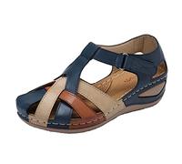 Zeiayuas Women Wedge Sandals Closed Toe Orthopedic Soft Wide Fit Sandal Ladies Platform Walking Sandal with Arch Support Retro Leather Summer Vintage Roman Garden Shoes UK Size 3-7.5