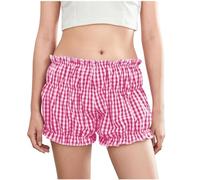 Zeiayuas Women Y2k Plaid Shorts Ruffled Elastic Waist Bloomer Shorts Low Rise Cute Boy Bottom Kawaii Lounge Shorts Summer Comfortable Puffy Bottom Ladies Pink