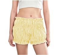 Zeiayuas Women Y2k Plaid Shorts Ruffled Elastic Waist Bloomer Shorts Low Rise Cute Boy Bottom Kawaii Lounge Shorts Summer Comfortable Puffy Bottom Ladies Yellow