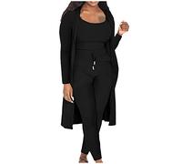 Zeiayuas Women's 3 Piece Outfits Tracksuit Long Sleeve Cardigan Camisole and Trousers Suits Ribbed Knit Solid Color Outfits Fall Autumn Knitted Set Ladies Co Ord Sets Slim Fit Casual Sweater Set