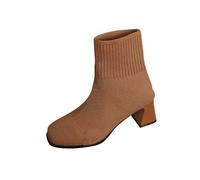 Zeiayuas Womens Ankle Boots Ladies Chunky High Heel Combat Boots Slip on Working Utility Walking Biker Shoes Waterproof Winter Mid Calf Booties Ladies Pointed Toe Skinny Booties