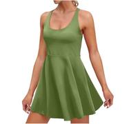 Zeiayuas Women's Backless Tennis Dress Workout Sports Running Dress with Built-in Bra & Shorts Breathable Criss Cross Back Dresses for Exercise Golf Tennis Green