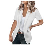 Zeiayuas Women's Blazer Work Casual Trendy Short Sleeve Lapel Open Front Oversized Office Jackets Lapel Casual Suit Elegant Business Suit Jacket for Ladies UK White