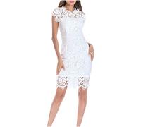 Zeiayuas Women's Bridesmaid Formal Cocktail Dress Elegant Wedding Guuest Dress Lace Floral Sleevesless Vintage Party Midi Dress 50s Casual Dress Ladies Prom Club Dresses White
