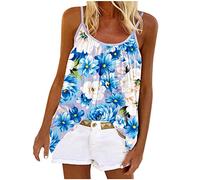 Zeiayuas Women's Camisoles & Vests Spaghetti Strap Tops Sleeveless Tank Vest Top Floral Print Loose Fit Camisole Sexy Y2k Cami Tops Summer Tshirts for Holiday Beach