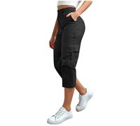 Zeiayuas Womens Cargo Trousers, Elasticated Waist 3/4 Length Cargo Trousers Cotton Stretch Cropped Pants Ladies Jogging Pants Pull on Trouser Work Bottoms Plus Size Summer Shorts with Pockets