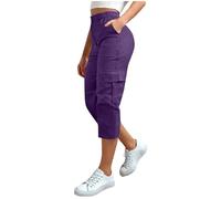 Zeiayuas Womens Cargo Trousers, Elasticated Waist 3/4 Length Cargo Trousers Cotton Stretch Cropped Pants Ladies Jogging Pants Pull on Trouser Work Bottoms Plus Size Summer Shorts with Pockets