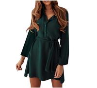 Zeiayuas Women's Casual Summer Button Down Shirt Dress Collared V Neck Long Sleeve Belted Dresses Elegant Formal Work Chiffon Dress Green