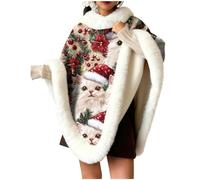 Zeiayuas Womens Christmas Cloak Santa Claus Cape Velvet Fleece Red Cape Fancy Dress Mantle Teenager Magician Outfit Dress up Gown Faux Fur Cardigan Fluffy Thicken Plush Coat Winter Poncho Shawl