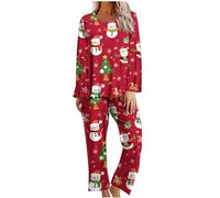 Zeiayuas Womens Christmas Pyjamas Set Festive Warm PJs Long Sleeve Tops and Wide Leg Pants Pyjama Set Santa Claus Christmas Tree Printed Loungewear 2 Piece Sleepwear Nightwear for Ladies Xmas Gift