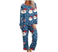 Zeiayuas Womens Christmas Pyjamas Set Festive Warm PJs Long Sleeve Tops and Wide Leg Pants Pyjama Set Santa Claus Christmas Tree Printed Loungewear 2 Piece Sleepwear Nightwear for Ladies Xmas Gift