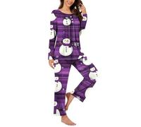 Zeiayuas Women's Christmas Pyjamas Set Ladies Cute Reineer Elk Pajamas Long Sleeve Half Button Button Shirts and Pants with Pockets 2 Piece Pjs Set Xmas Tree Snowman Sleepwear Loose Loungewear