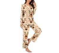 Zeiayuas Women's Christmas Pyjamas Set Ladies Cute Reineer Elk Pajamas Long Sleeve Half Button Button Shirts and Pants with Pockets 2 Piece Pjs Set Xmas Tree Snowman Sleepwear Loose Loungewear