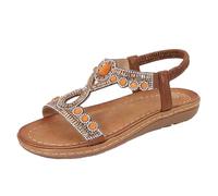 Zeiayuas Women's Diamond Sandals Elastic Slingback Sandals Ladies Gladiator Bohemian Rhinestone Roman Sandal Sparkling Beach Holiday Retro Flats Outdoor T-bar Sandal Summer Open Toe Shoes