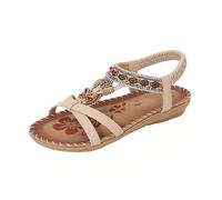 Zeiayuas Women's Diamond Sandals Elastic Slingback Sandals Ladies Gladiator Bohemian Rhinestone Roman Sandal Sparkling Beach Holiday Retro Flats Outdoor T-bar Sandal Summer Open Toe Shoes