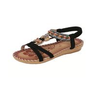 Zeiayuas Women's Diamond Sandals Elastic Slingback Sandals Ladies Gladiator Bohemian Rhinestone Roman Sandal Sparkling Beach Holiday Retro Flats Outdoor T-bar Sandal Summer Open Toe Shoes