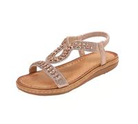 Zeiayuas Women's Diamond Sandals Elastic Slingback Sandals Ladies Gladiator Bohemian Rhinestone Roman Sandal Sparkling Beach Holiday Retro Flats Outdoor T-bar Sandal Summer Open Toe Shoes