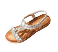 Zeiayuas Women's Diamond Sandals Elastic Slingback Sandals Ladies Gladiator Bohemian Rhinestone Roman Sandal Sparkling Beach Holiday Retro Flats Outdoor T-bar Sandal Summer Open Toe Shoes