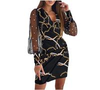 Zeiayuas Women's Elegant Bridesmaid Dress - Long Sleeve Mesh Floral Bodycon Party Cocktail Dresses Wedding Guest Mini Dress V-Neck Bandage Prom Ball Gowns