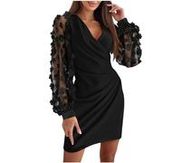 Zeiayuas Women's Elegant Bridesmaid Dress - Long Sleeve Mesh Floral Bodycon Party Cocktail Wedding Guest Mini Dress - V Neck Bandage Prom Ball Gowns
