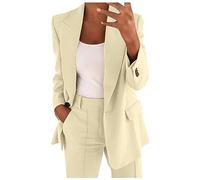 Zeiayuas Women's Elegant Wedding Suit 2 Piece Outfits Set Long Sleeve Button Blazer with High Waist Pants for Business Work Office Formal Trouser Suits Two Piece Ladies Blazer Suit