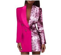 Zeiayuas Women's Evening Sparkle Sequins Open Front Blazer Dress Glitter Jacket Sparkly Loose Outerwear Party Club Cocktail Metallic Festival Outfit Sequin Top Button Stylish Wear