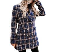 Zeiayuas Womens Fashion 2023 Plaid Shacket Jacket Button Down Trench Coats Wool Blend Peacoat Elegant Business Work Jackets with Pockets Ladies Checked Outwear Winter Warm Blazer Suits