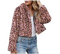 Zeiayuas Women's Faux Fur Cropped Jacket Fleece Shaggy Short Coat Clearance Leopard Print Full Zip Hoodie Winter Soft Fluffy Fuzzy Outwear Ladies Shearp Fleece Jackets Warm Y2K Teddy Bear Coats