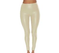 Zeiayuas Women's Faux Leather Leggings Wet Look Sexy High Waisted PU Leather Trousers Push Up Pants Stylish Skinny Slim Fit Leggings Beige