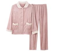 Zeiayuas Women's Fleece Pajamas Set 2 Piece Fluffy Button Down Tops Wide Leg Pants Sets Fuzzy Tesst Sleepwear Winter Warm Fur PJs Thickened Plushed Loungewear Sherpa Nightwear with Pockets