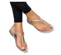 Zeiayuas Women's Gladiator Flat Sandals Diamond Strappy Sandal Ladies Rhinestone Cross Straps Wedding Sandals Flip Flops Thong Beach Shoes T-Bar Sandal Bohemian Summer Sparkling Shoes