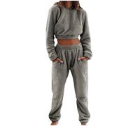 Zeiayuas Women's Gray Solid Fleece 2 Piece Pjs Sets Autumn-Winter Pajamas L Size Cozy Flannel 2 Count