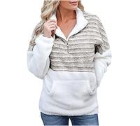 Zeiayuas Women's Half Zip Sweatshirt Sherpa Fleece Hoodie Winter Warm Coat Fluffy Fuzzy Pullover Oversized Loose Jumper with Pocket Ladies Teddy Bear Coat Soft Plush Outwear UK Plus Size 8-20