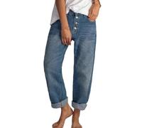 Zeiayuas Womens High Waisted Barrel Jeans Casual Loose Boyfriend Wid Leg Denim Pants Y2k Streewear Ladies Button Vintage Denim Pants with Pockets