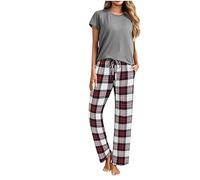 Zeiayuas Womens Ice Silk Satin Pajama Sets Cotton Comfortable Short Sleeve T-Shirt and Striped Pants Two Piece PJ Set Casual Loose Sleepwear Ultra Soft Loungewear Pyjamas Set with Pockets