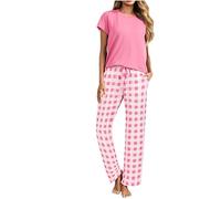 Zeiayuas Womens Ice Silk Satin Pajama Sets Cotton Comfortable Short Sleeve T-Shirt and Striped Pants Two Piece PJ Set Casual Loose Sleepwear Ultra Soft Loungewear Pyjamas Set with Pockets