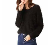 Zeiayuas Women's Jumpers Merino Wool Cashmere Semi V Neck Knitted Sweater Fluffy Fuzzy Teddy Jumpers Ladies Sweater Long Sleeve Solid Color Fashion Pullover Autumn and Winter Warm Loose Sweater UK