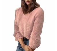 Zeiayuas Women's Jumpers Merino Wool Cashmere Semi V Neck Knitted Sweater Fluffy Fuzzy Teddy Jumpers Ladies Sweater Long Sleeve Solid Color Fashion Pullover Autumn and Winter Warm Loose Sweater UK