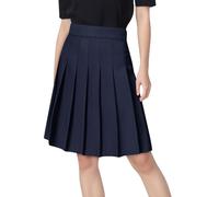 Zeiayuas Womens Knee Length Pleated Skirt Ladies Plain Flared Skater Midi Skirt Plus Size Girls High Waist Black School Uniform Casual A-Line Dinner Dancing Skirts Tennis School Skirts