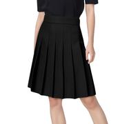 Zeiayuas Womens Knee Length Pleated Skirt Ladies Plain Flared Skater Midi Skirt Plus Size Girls High Waist Black School Uniform Casual A-Line Dinner Dancing Skirts Tennis School Skirts