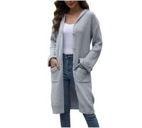 Zeiayuas Womens Knitted Slouchy Open Front Sweater Top Ladies 2 Pockets Knit Oversized Long Sleeve Boyfriend Cardigan Knee Length Button Down Cardigans Casual Loose Jumper with Hooded