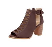 Zeiayuas Womens Ladies Low Mid Block Heel Ankle Boots Comfort Smart Office Formal Work Party Occasion Heeled Open Toe Lace Up Cut Out Shoes