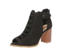 Zeiayuas Womens Ladies Low Mid Block Heel Ankle Boots Comfort Smart Office Formal Work Party Occasion Heeled Open Toe Lace Up Cut Out Shoes
