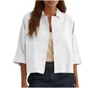 Zeiayuas Womens Linen Blazer Shirt Button Down Boyfriend Shirts Oversized Cotton Linen Long Sleeve Blouses Lightweight Casual Work Jacket for Women UK Ladies Going Out Tops White