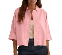 Zeiayuas Womens Linen Blazer Shirt Button Down Boyfriend Shirts Oversized Cotton Linen Long Sleeve Blouses Lightweight Casual Work Jacket for Women UK Ladies Going Out Tops Pink