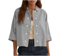 Zeiayuas Womens Linen Blazer Shirt Button Down Boyfriend Shirts Oversized Cotton Linen Long Sleeve Blouses Lightweight Casual Work Jacket for Women UK Ladies Going Out Tops Gray