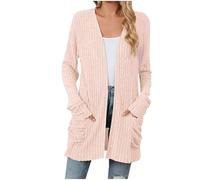 Zeiayuas Women's Long Cardigan Lightweight Long Sleeve Cardigans Ladies Open Front Casual Loose Cardigan with Pockets Ladies V-Neck Knitted Sweaters Cardigan Jumper Outerwear
